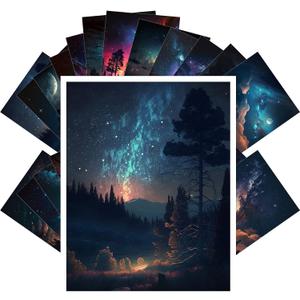 PIXILUV Vintage Postcards (24 pcs 4"x6" each) Night Sky Star Gaze Watercolor Rural Scenery Vintage Postcards Book Illustrations Reprint (Green)