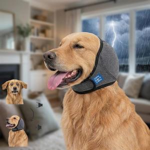 HOFI Noise-Protection Ear Covers for Dog: Calms Dogs in 3 Minutes by Reducing Loud Noise Impact During Fireworks/Thunderstorms/Vet Visits - Anxiety Relief for Large Breeds Golden/Lab/Shepherd (Gray, L)