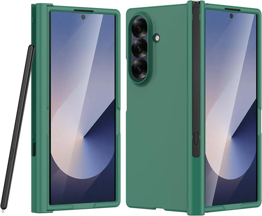 Slim Fit Case for Samsung Galaxy Z Fold 7 with S Pen Holder,Slim Lightweight Hard PC Cover with Built-in Screen Protector,Hinge Protection Shockproof Phone Case for Samsung Z Fold 7 5G (Green)