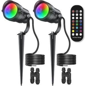 HIBOITEC RGBW Low Voltage Landscape Lighting 12W with Remote Connectors Spotlights Landscape Lights 12-24V AC/DC Waterproof for House Yard Trees Outdoor Christmas 2Pack(Transformers NOT Included)