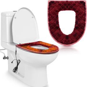 Plaid Heated Toilet Seat Cover USB Powered Toilet Seat Warmer 5 Speed Adjustable Temperature and Timing Function Levels with Soft Plush Fabric Easy to Clean and Installation(Wine Red)