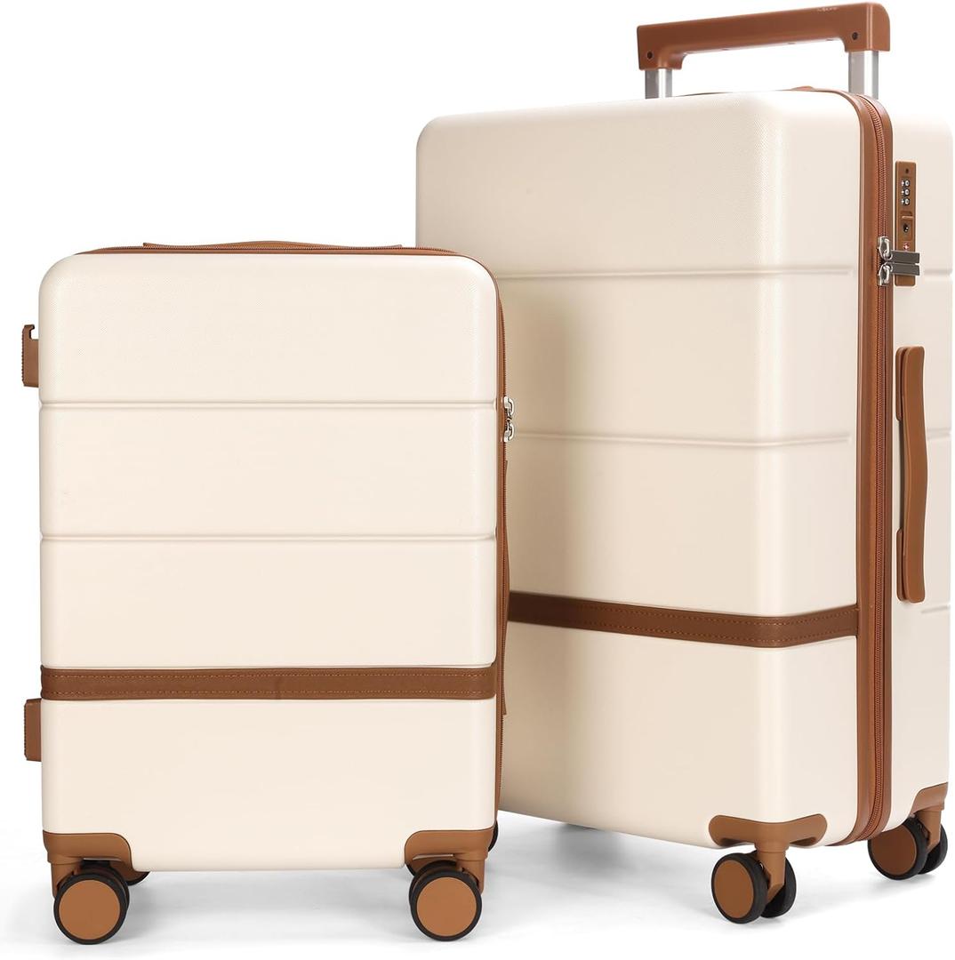 Luggage Sets, 2 Piece Suitcase set with wheels Tsa Lock 20/24 inchi Hardshell Waterproof Travel Suitcases luggage for Women/Men/Family (White)