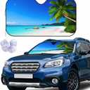 Tropical Beach Windshield Sun Shade Palm Tree Green Blue Sky and Blue Water Front Window UV Block Sun Shade Visor Protector Universal Fit for Sedan SUV Truck All Vehicles 55x30 inch