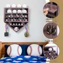 Baseball Ring Display Case, 17.9*16.9*4" , Accommodate 35 Rings, 9 Balls and 8 Medals, Championship Rings Medals Holder, Wall Mount Baseball Case Display, Equipped with a Dust-Proof Door