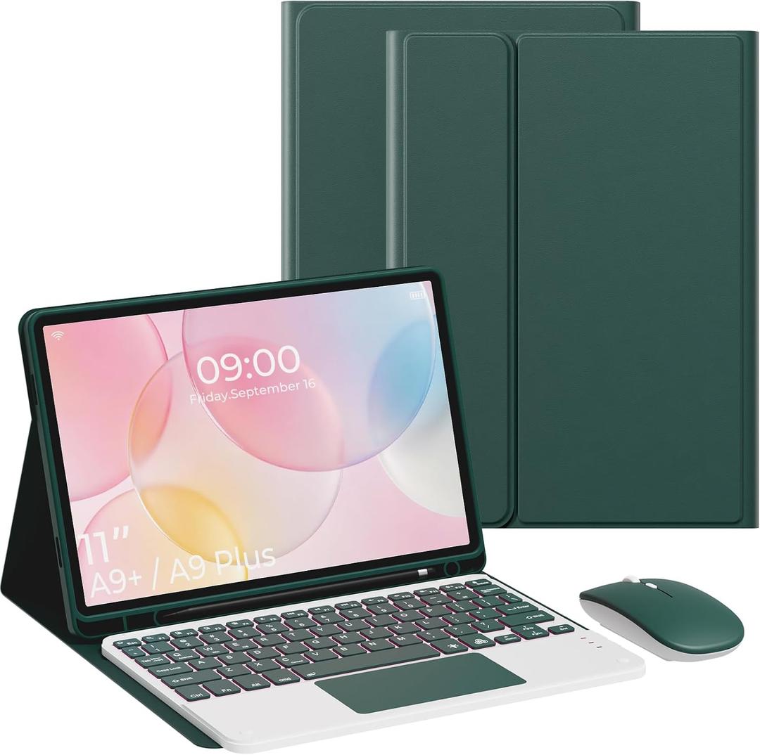 Keyboard Case for Samsung Galaxy Tab A11+ Plus 2025/A9+ 11’’ 2023-7 Color Backlit Detachable Tablet Keyboard Cover with Touchpad -Detachable Folio Keyboard Cover with Mouse.(Green)