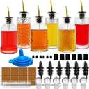 Coffee Syrup Dispenser Simple Small Glass Bottle 6 Pcs for Coffee Bar Accessories with Dust Lids Pour Spout, Stopper, Cleaning Brush. Vanilla, Caramel, Syrup, Honey, Olive Oil,Condiments Dispenser