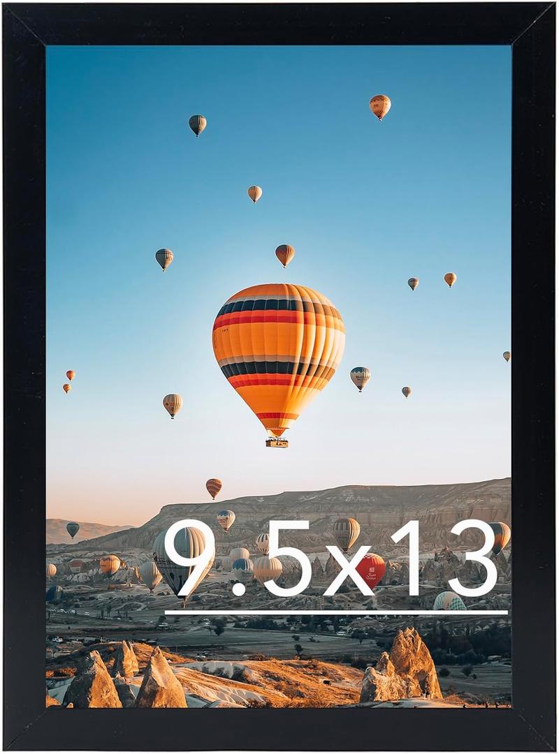 9.5x13 Picture Frame Black for Wall Hanging, Wall Mounting Horizontally or Vertically, 9.5 x 13 Wall Gallery Poster Photo Frame with Shatter Resistant Plexiglass, Black