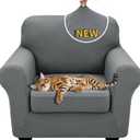 XINEAGE 2026 New 2 Pieces Chair Covers with Arms Super Stretch Chair Slipcover for Living Room Pet Dog Universal Slip Cover Anti Slip Armchair Furniture Protector (Light Gray), 31"-46"(1 Cushion)