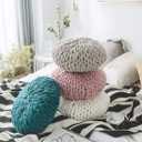 vctops Chunky Knit Round Shaped Throw Pillows with Insert Super Soft Cozy Decorative Handmade Cushions (White, Diameter 16")