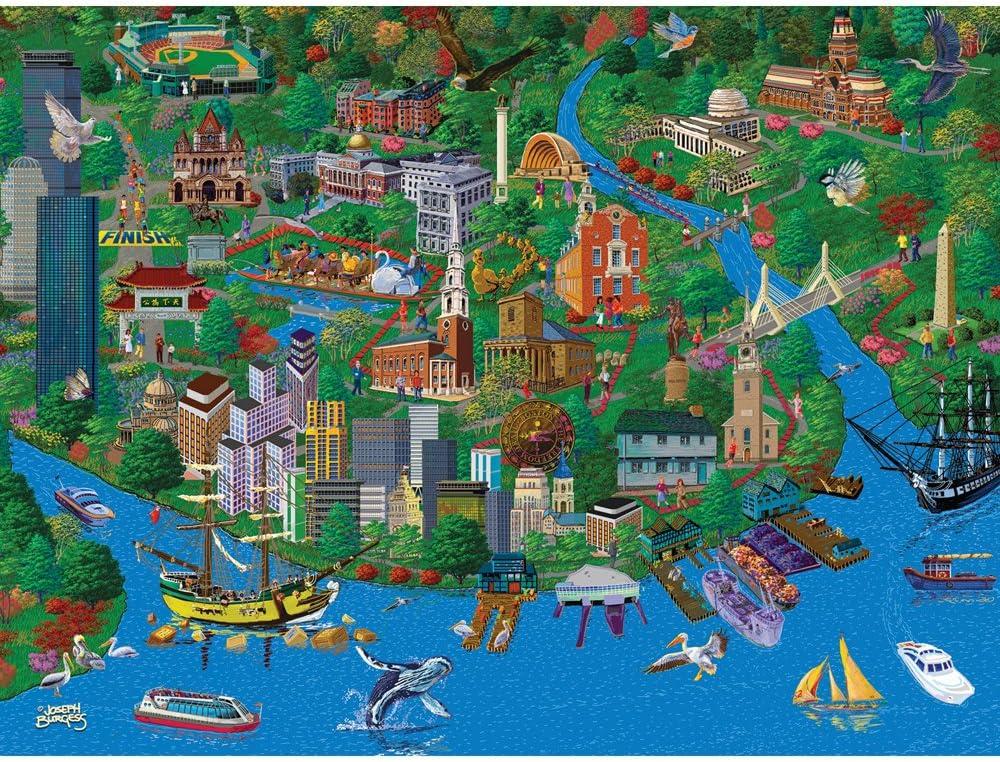 Bits and Pieces  1000 Piece Jigsaw Puzzle for Adults  Boston City View - Charles River Jigsaw Puzzle by Artist Joseph Burgess, Completed Puzzle Size: 20" x 27"