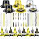 60PCS New Years Eve Party Favors, 24 Guests New Years Party Hats, 2026 New Years Eve Headband, New Year Party Supplies NYE Noise Makers Gold Silver Black Cone Hats Horns New Years Necklace Adults