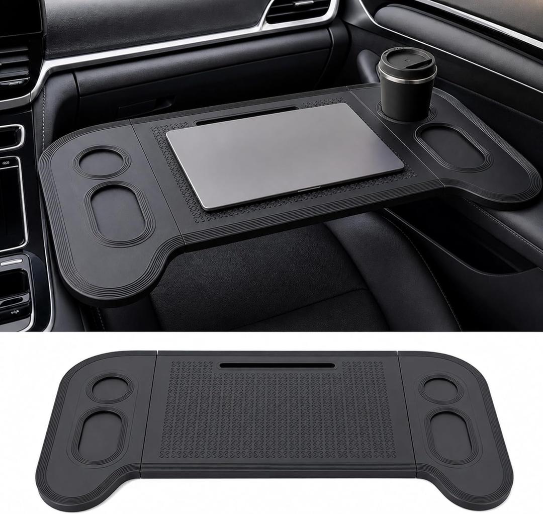 Foldable Car Tray Table, Car Desk for Laptop & Eating, Work, Phone Slots