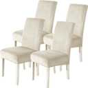 Velvet Dining Room Chair Covers Set of 4, Stretch Chair Covers for Kitchen, Dining Chair Slipcovers Washable, Parsons Chair Slipcover, Soft Thick Solid Velvet Fabric (Beige)