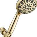 Handheld Shower Head, 6 Spray Setting High Pressure Shower Head with Brass Swivel Ball Bracket and Extra Long Stainless Steel Hose, Polished Brass, 5"