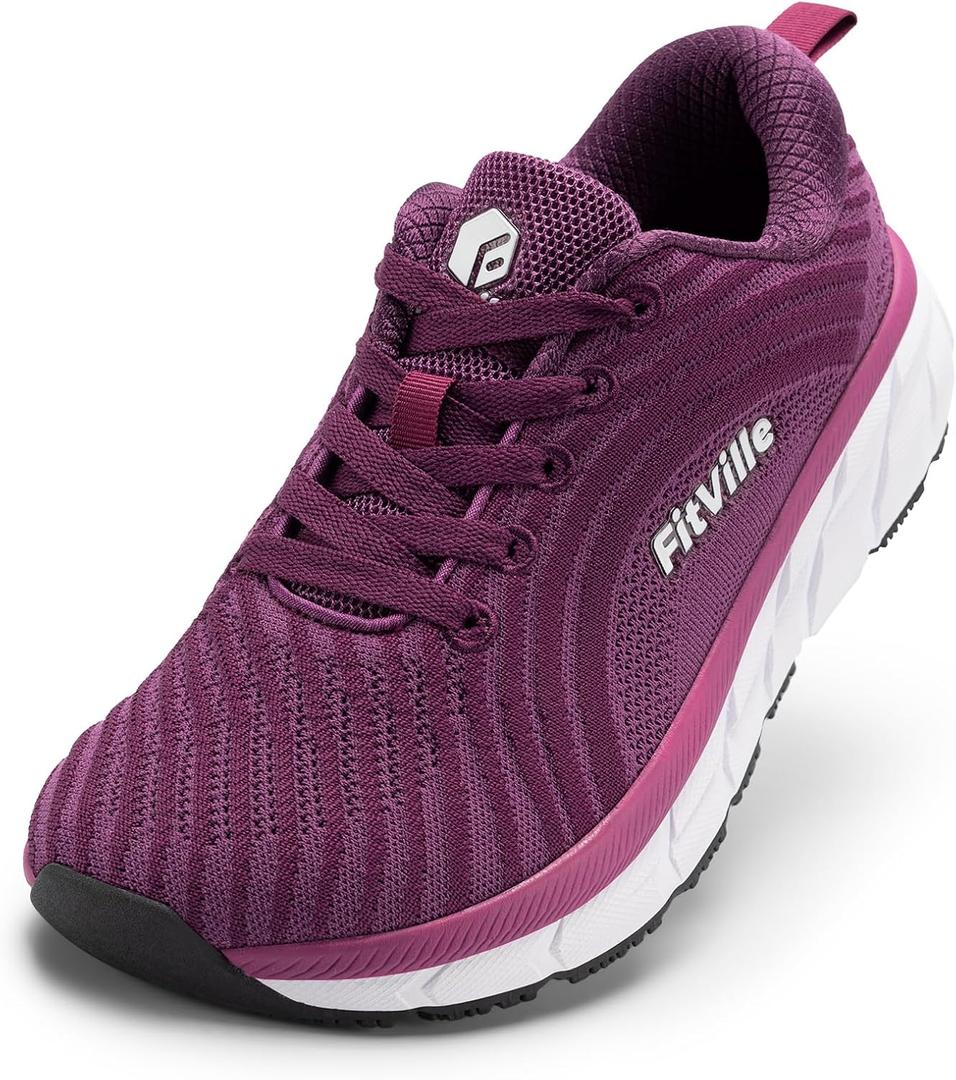 FitVille Wide Toe Box Shoes Women Comfortable Non Slip Wide Walking Shoes Women Swollen Feet Lightweight (Raspberry Purple, 9)