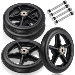 SHENLIU 2Pack Wheel Replacement with 4 Axles, 6 Inch Heavy-Duty Anti-Slip Solid Caster Roller Wheels for Walkers Wheelchair Front Wheel Walker Caster for Wheelchairs Rollators Walkers