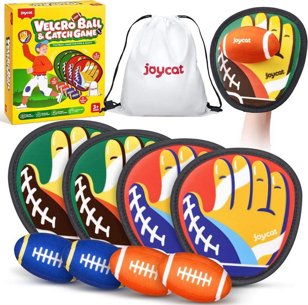 JoyCat Football Toss and Catch Ball Game for Kids, 4 Paddles & 4 Soft Footballs, American Football Training Set for Backyard Beach, Sports Outdoor Toys Birthday Gift Idea for Boys Girls Ages 3-12
