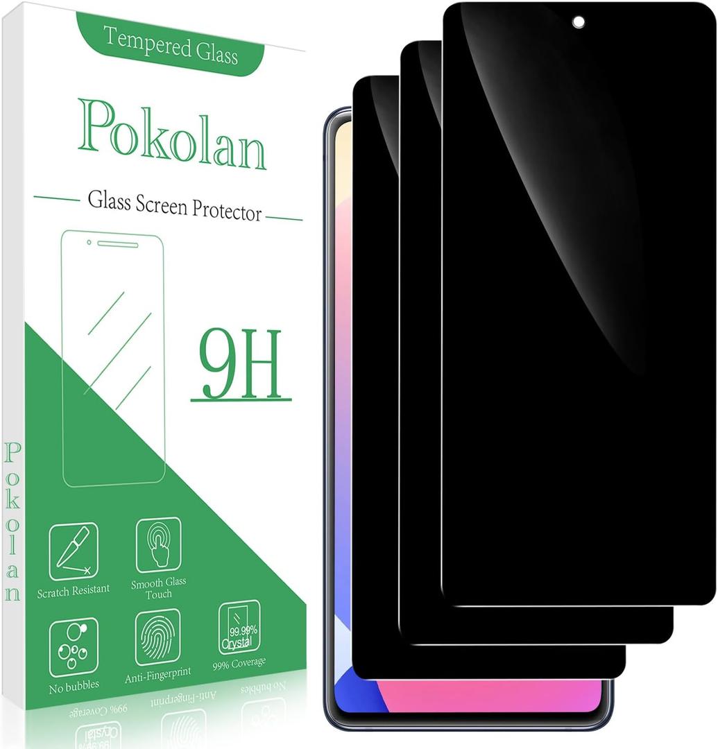 Pokolan [3 Pack] Privacy Screen Protector for Samsung Galaxy S20 FE, A53, A52, A51, Anti-Spy Tempered Glass Film[Not Support Fingerprint Unlock], 9H Hardness, Case Friendly (Black)