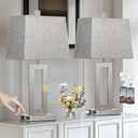 Touch Control Table Lamp Set of 2, Modern Silver Bedside Lamps with USB C+A Ports & AC Outlet, 3 Way Dimmable Bedroom Lamps for Night Stands Bedroom Living Room,Nightstand Lamp