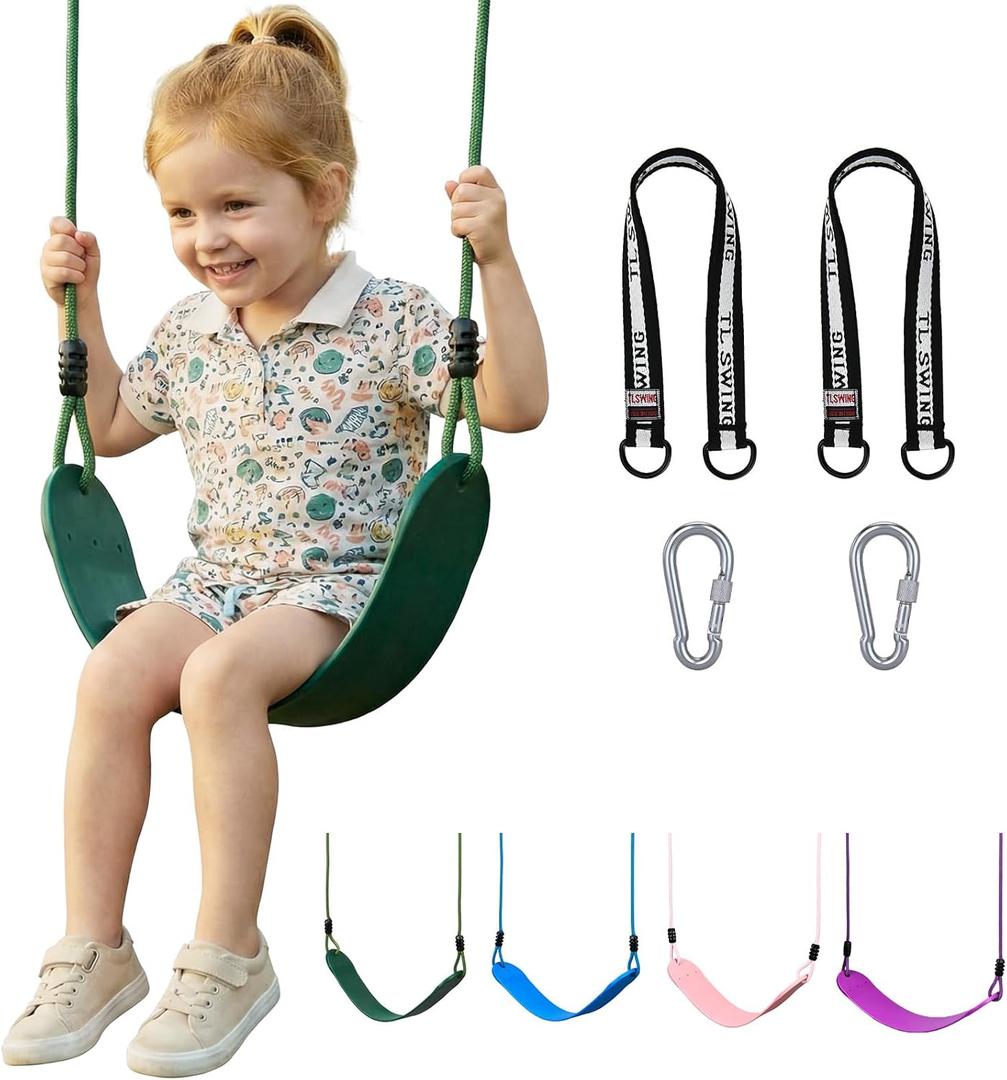 HeyZoo Heavy Duty Kids Swing Seat with 79" Adjustable Rope, 330 lbs Capacity Swing Set Accessories Replacement with 2 Carabiners and 2 Extra Hanging Straps, Outdoor Playground Gifts, Green 1 Pack