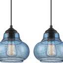 ELYONA 2 Pack Bubble Glass Pendant Lights 8 inch Modern Blue Hand Blown Globe Glass Pendant Lighting Hanging Light fixtures for Kitchen Island Dining Room Bar Bedroom Living Room