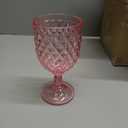 10 Pcs Vintage Wine Glasses, 10 Ounce Colored Glass Water Goblets, Unique Embossed Pattern High Clear Stemmed Glassware Wedding Party Bar Glass Drinking Cups, Diamond Pink Glasses