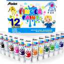 ABEIER Washable Finger Paint for Toddlers, Safe Non-Toxic, 12 Vibrant Colors (1.21fl oz), Baby Safe Paint for Hand and Feet, Mess Free Art Supplies for Kids, Preschool Learning Gifts, Ages 1-3 4 5 6+