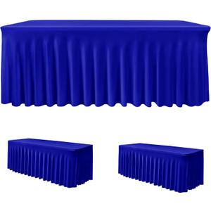 HolidayIdeas Royal Blue Spandex Table Skirts for Rectangle Tables 6ft, Fitted Stretch Table Cover 30x72 Inch, Wrinkle-Free Ruffle Design Tablecloths for Banquets,Trade Shows, Parties, Events, 2 Pack