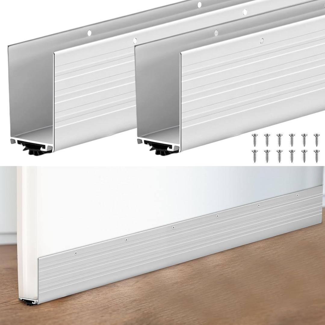 2 Pack U Shape Screw on Under Door Seal 36 Inch Aluminum and Rubber Door Threshold Extension with Draft Stopper for Home Prevents Hot and Cold Air, Dust and Insects, Suitable for 1-3/4 Inch