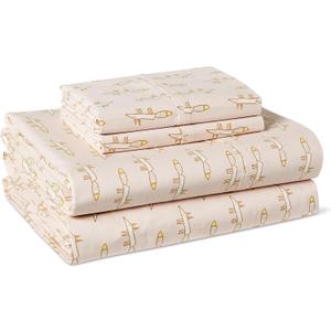 Amazon Basics 100% Organic Cotton Kids' Sheet Set with Pillowcase, Full Size, Pale Pink Fox