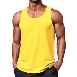 EKLENTSON Men's Workout Tank Top Summer Quick Dry Gym Shirts Muscle Sleeveless Cotton Shirt Moisture Wicking Beach (Yellow, M)