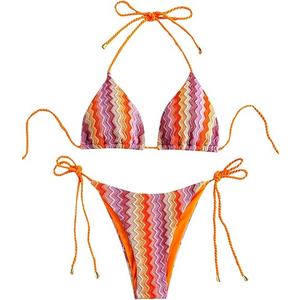 ZAFUL 2 Piece Triangle Bikini for Women Knitted Rope Halter Bikini Sets Sexy Bathing Suit Side Tie Swimsuits Beachwear, Orange, M