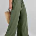 ANRABESS Women's Linen Pants Summer Casual Palazzo Beach Pant Drawstring High Waist Wide Leg Trousers Vacation Outfits, Small, Deep Green (Green)