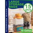 15PACK 10 Gallon Extra Large Zipper Plastic Bags for Storage 24'' x 24'',Extra Large Clear Zipper Bags Reusable for Clothes, Home Moving, Travel, Camping, Thick 6 Mil