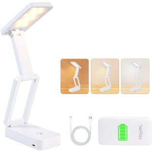 Battery Operated Desk Lamp 3600mAh Rechargeable - 3 Color Temperature & Stepless Dimming LED Cordless Light, Foldable Portable Cordless Lamp for Office/Camping/Reading/Emergency
