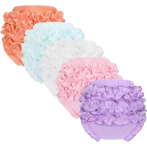 5 Pack Ruffle Diaper Cover - Baby Bloomers, Cute Cotton Baby Girl Shorts,Briefs- Panties for Toddler Girls (6-9 Months, Mix Color)