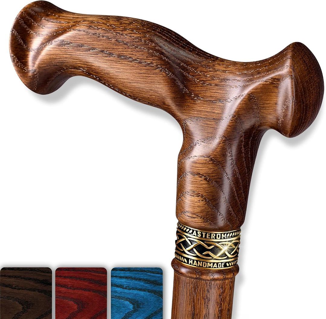 Asterom Handcrafted Canes for Men - Ergonomic, Stylish, Wooden Walking Cane for Men, Cool Walking Sticks for Seniors, 34"
