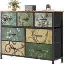Sweetcrispy 7 Drawer Dresser for Bedroom Storage, Fabric Bins, Floral Print, 39.3"D x 11.8"W x 30.3"H