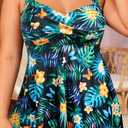 Aqua Eve Plus Tankini Tops for Women Swimwear Top Only Bathing Suits Flowy Tummy Control Swimsuit Top Black and Green Floral 14 Plus