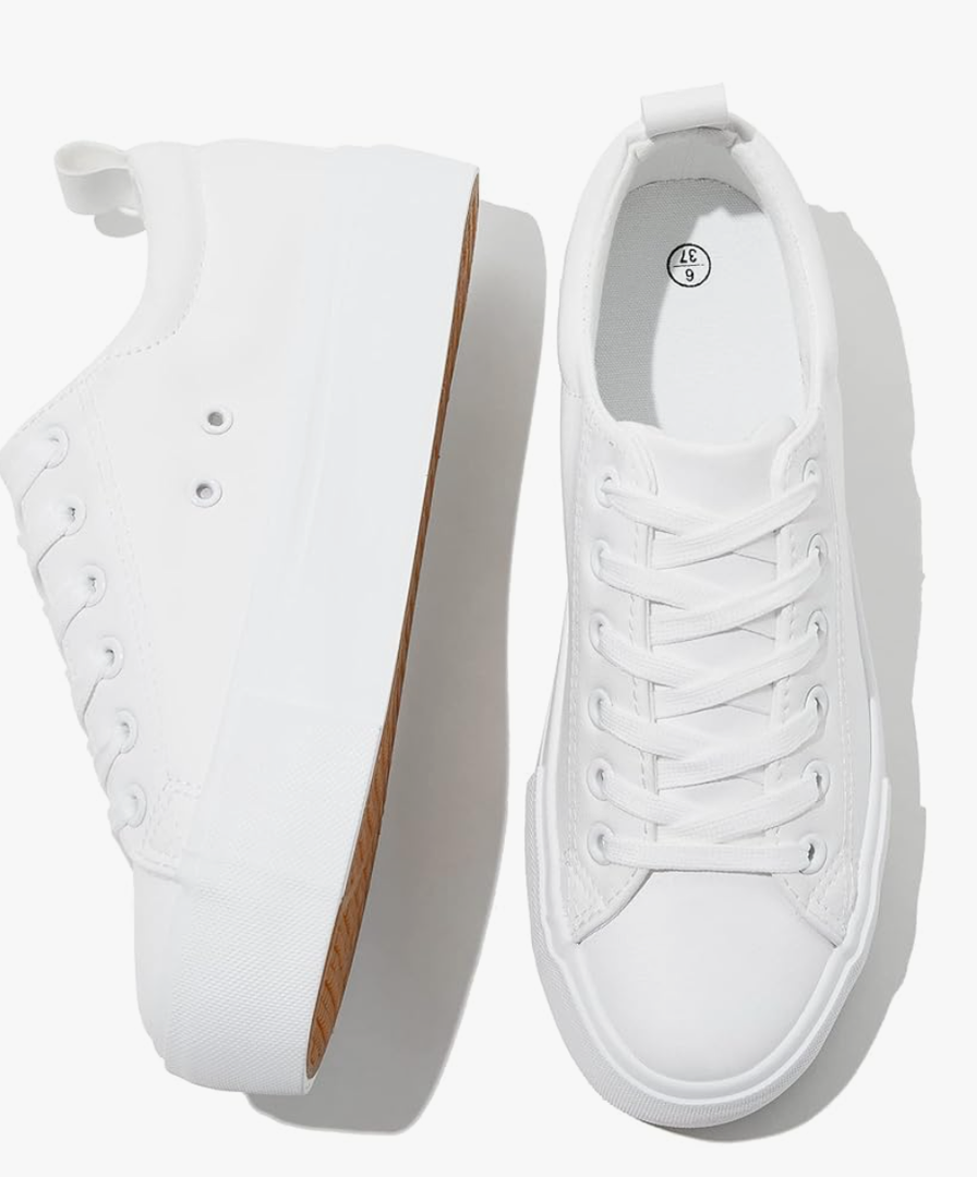 SERNIAL Womens White Platform Sneakers PU Leather Platform Shoes Walking Shoes for Women, Size 8.5