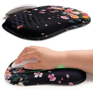 Hokafenle Ergonomic Wrist-Hugging Mouse Pad Wrist Support, U-Shaped Holding Wrist Rest Mousepad for Carpal Tunnel Pain Relief with Cushioned Memory Foam Slope Massage Bulge (10.2x8.3 in,Fall Flower)
