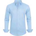 Shtexus Men's Long Sleeve Dress Shirt Button Down Wrinkle Free Blue (Blue, S)