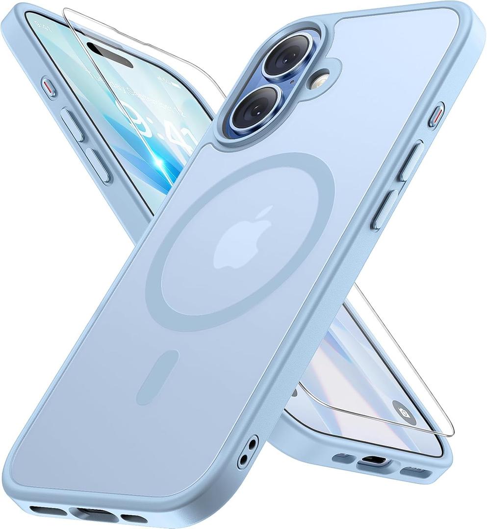 Miracase Magnetic for iPhone 17 Case (Compatible with MagSafe) with Screen Protector Military-Grade Protection, Anti-Fingerprint Translucent Matte Phone Cover for iPhone 17 6.3 inch, Light Blue