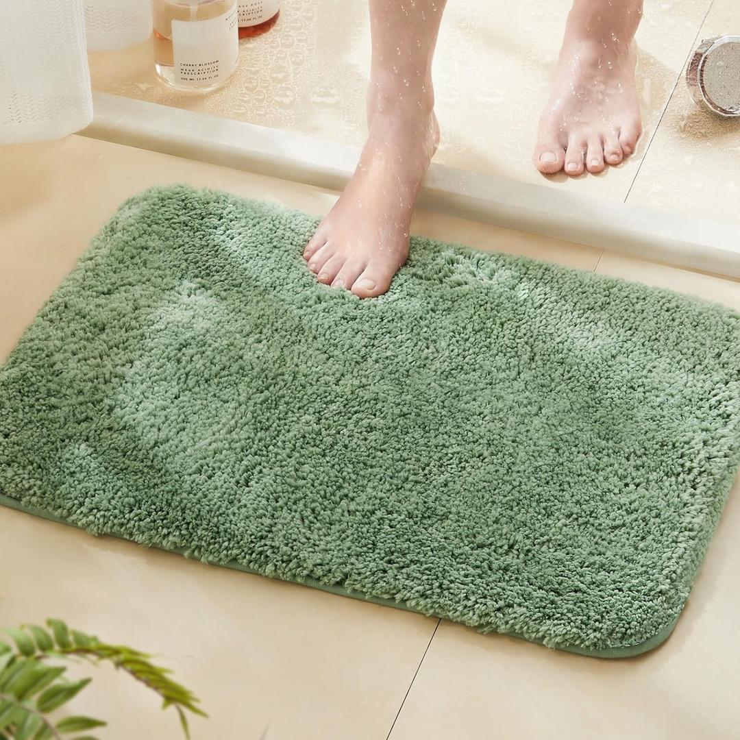 TECHMILLY Super Soft Shaggy Bathroom Rugs, Absorbent Thick Non Slip Microfiber Bath Rugs, Quick Dry Machine Washable Bath Mat for Bathroom Floor, Bathtub and Shower 17"x24" (Sage)