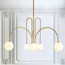 CATINER Gold Sputnik Chandelier,6 Lights Large Modern Chandelier L40Mid Century Long Ceiling Pendant Light Fixtures for Dining Room with Milk Glass Globe Shades for High Ceiling Foyer Living Room