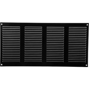 Vent Systems 16" x 8" Inch Black Metal Air Vent Cover - Louvered Wall Grille with Built-in Mesh Screen - Weather Resistant HVAC Duct Cover for Exhaust and Supply in Home, Garage - Indoor & Outdoor Use