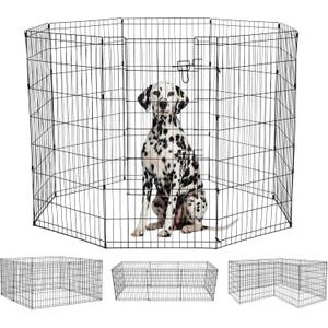 FDW 48 Inch Dog Pen 8 Panel Dog Playpen Indoor Outdoor Metal Puppy Pet Fence Portable Folding Animal Exercise Fence,Black