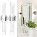 kudos Chrome Modern Sconces Wall Lighting, 2Pc Wall Sconces with Clear Glass and Frosted Glass, Modern LED Vanity Light for Bathroom, 3000K/4500K/6000K Adjustable,KDVL06-CH-2-2PK