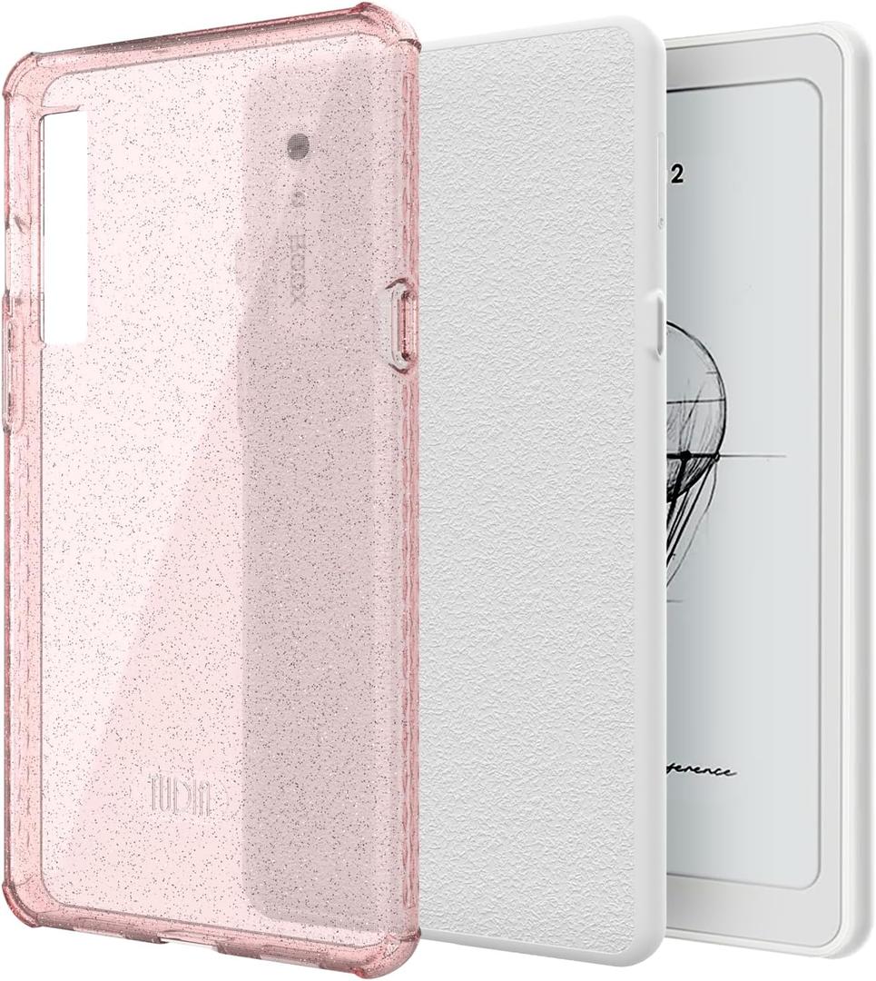 TUDIA SKN Clear Designed for Onyx Boox Palma 2 Case Back Cover, [DO NOT FIT Palma 2 PRO] Shockproof Slim Anti-Yellowing Silicone Gel Transparent Back Lightweight Grip TPU Bumper (Pink Glitter)