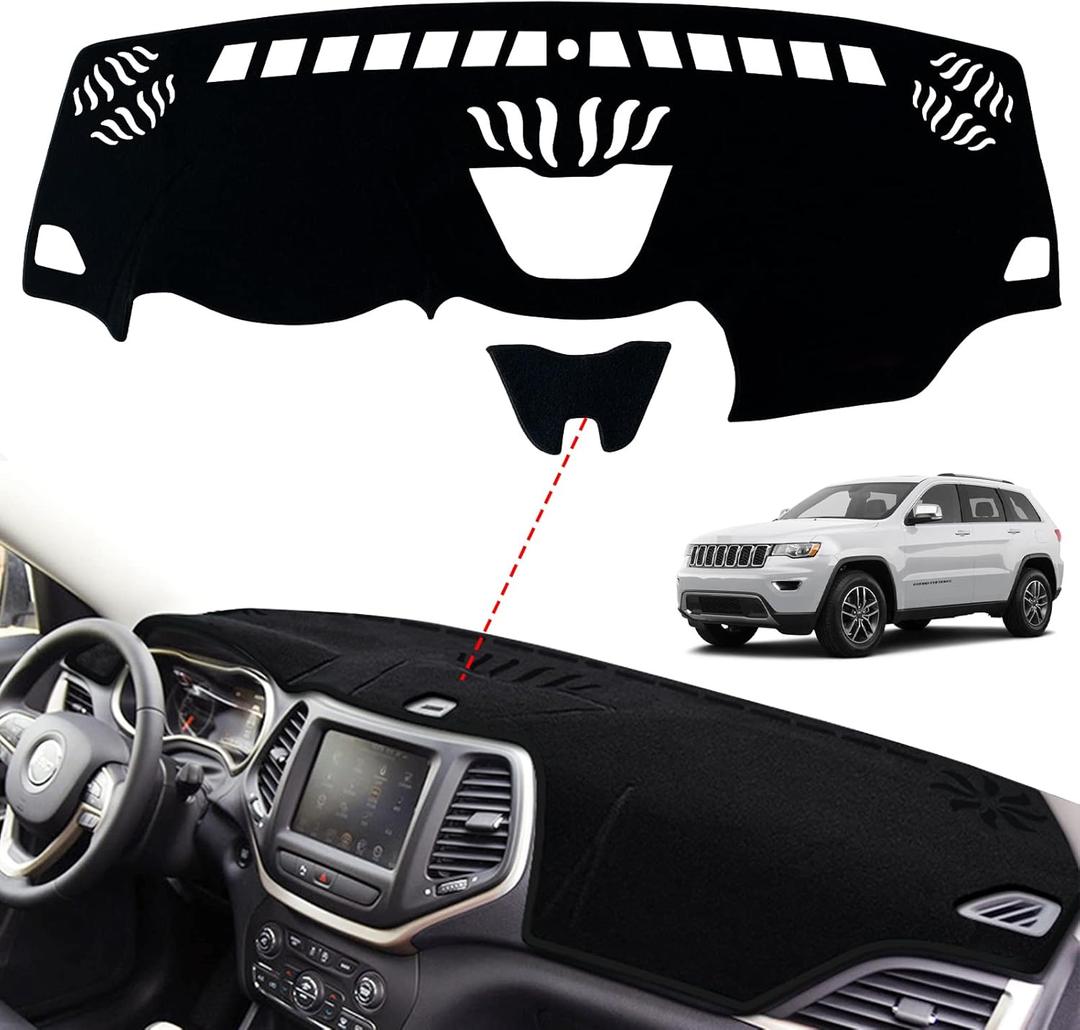 Dashboard Dash Board Cover Mat Pad Carpet Non-Slip Custom Compatible with Jeep Cherokee 2014 2015 2016 2017 2018 2019 2020 2021 2022 Protector Sunshield (Black Trim)